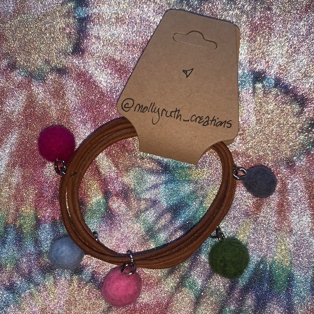 Handmade rainbow Pom Pom charm bracelet
